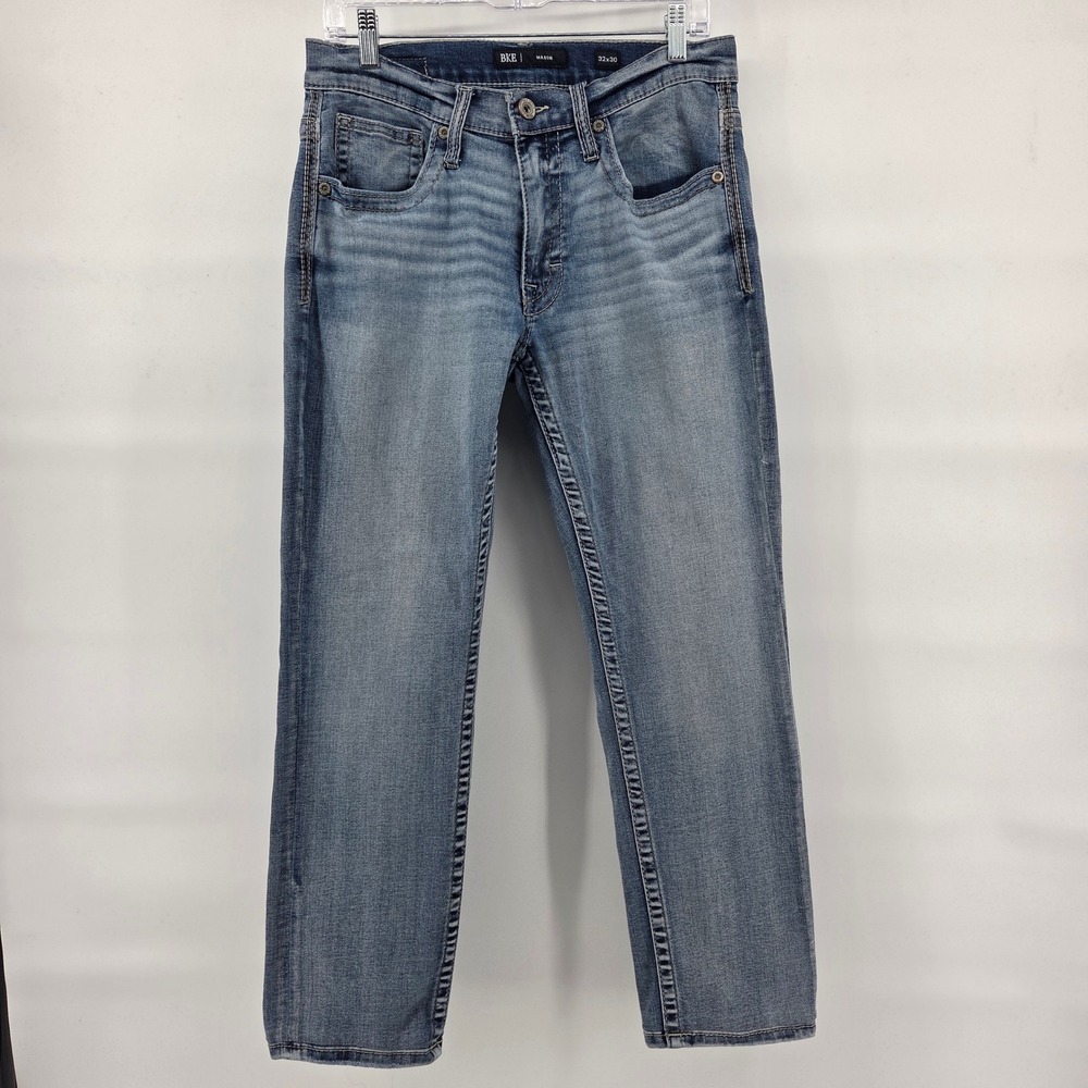 BKE Mens Mason Straight Leg Jeans Blue 32x27.5 Western‎ Casual Stitching